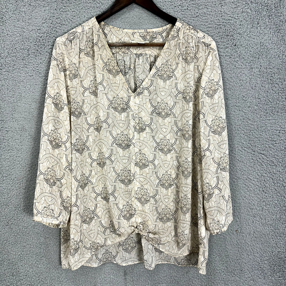 Saint Tropez West Tops - Saint Tropez West Boho Floral Sheer‎ Top Flowy Coastal Layering Cottage Artsy